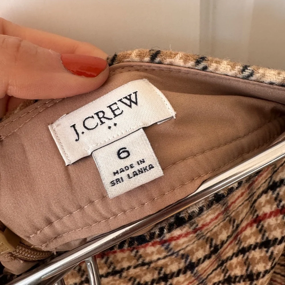 J. Crew Plaid Wool Blend A-Line Mini- Light Khaki Brick Red - Picture 4 of 6